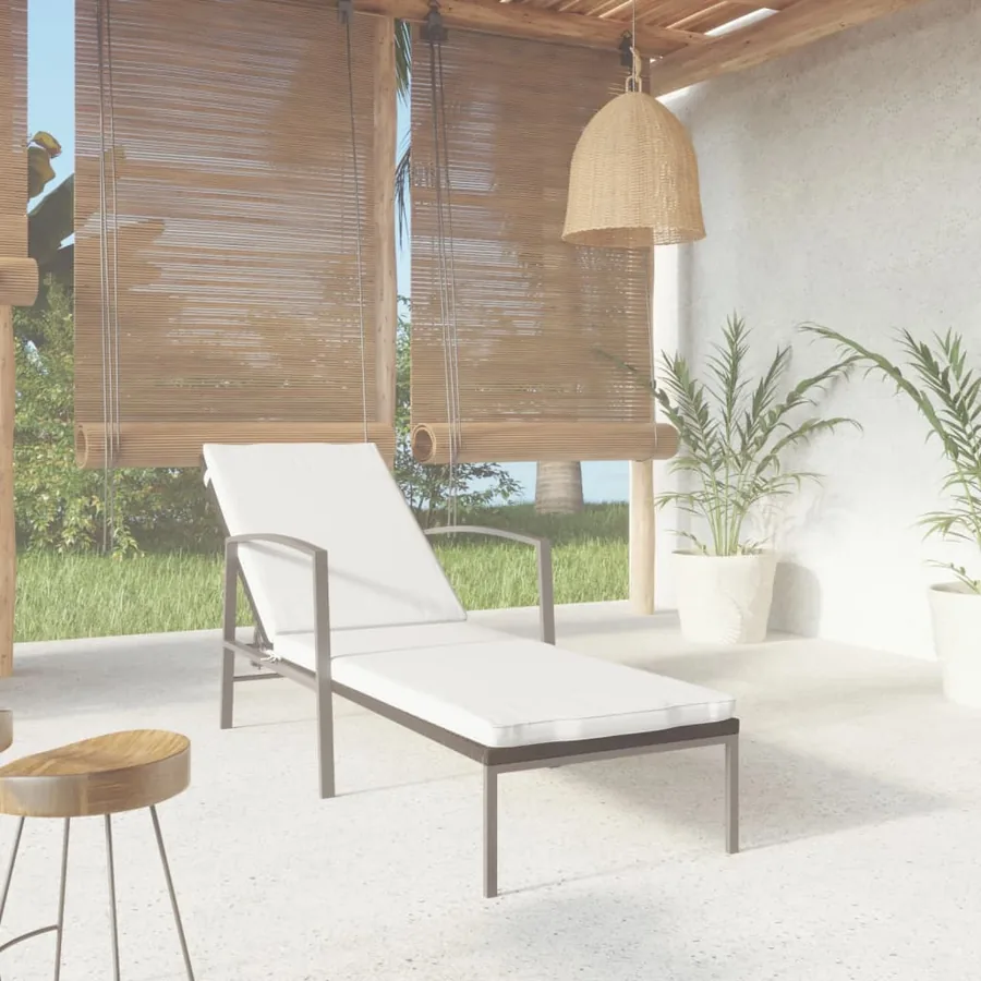 Chaise longue de jardin avec coussin Résine tressée Gris - 17