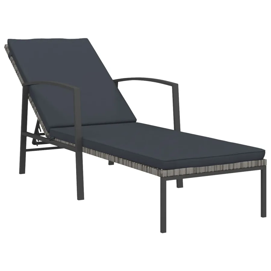 Chaise longue de jardin avec coussin Résine tressée Gris - 2