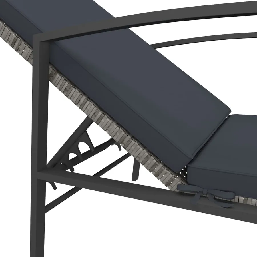 Chaise longue de jardin avec coussin Résine tressée Gris - 7
