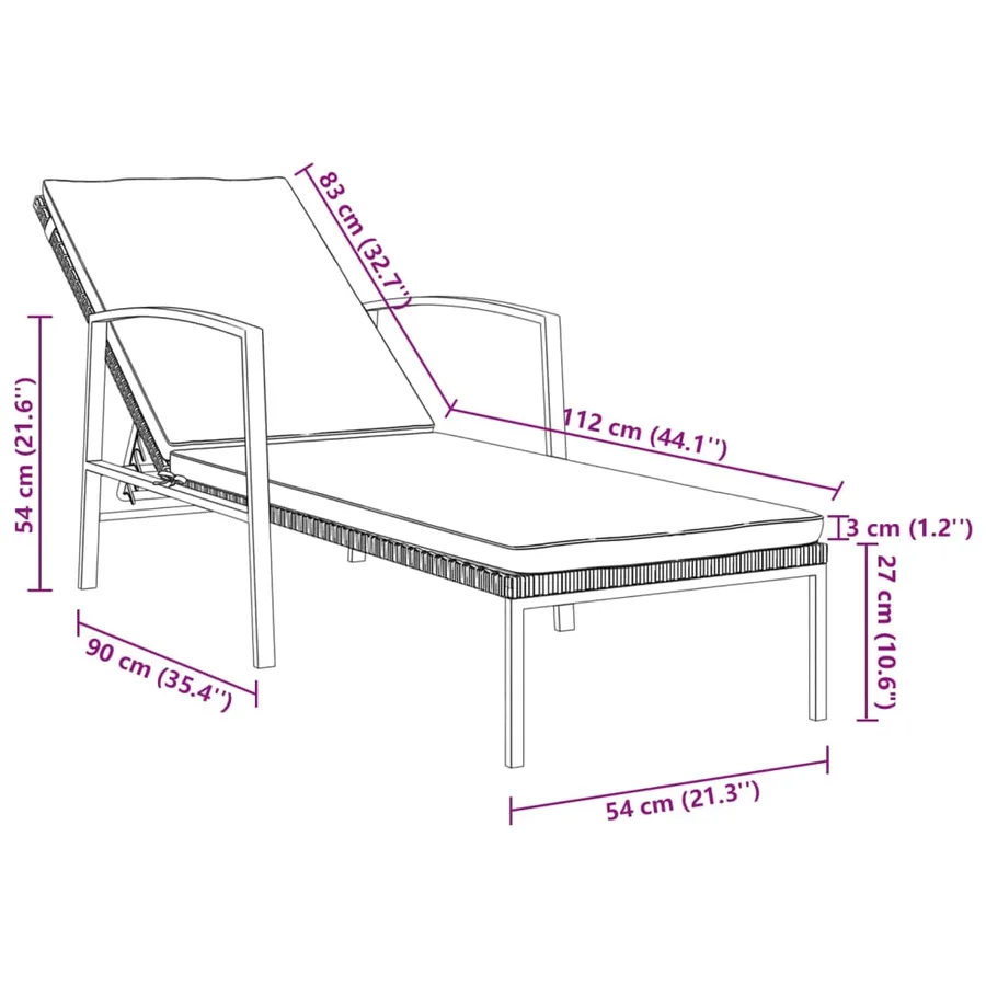 Chaise longue de jardin avec coussin Résine tressée Gris - 8