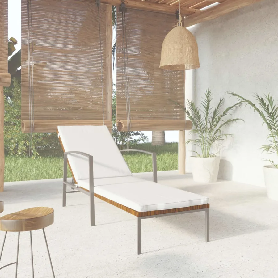 Chaise longue de jardin avec coussin Résine tressée Gris - 9