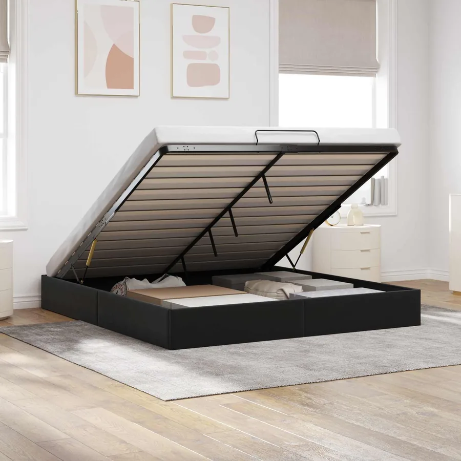 Cadre de lit ottoman Noir King size Velours
