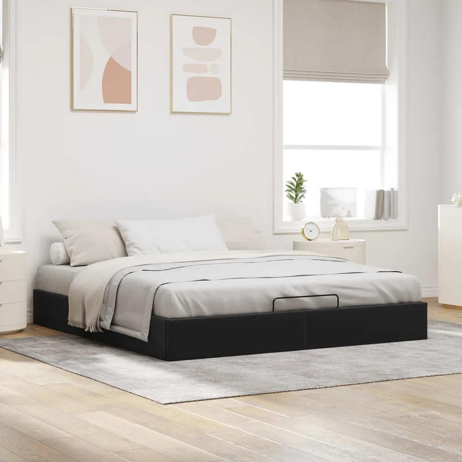 Cadre de lit ottoman Noir King size Velours - 4