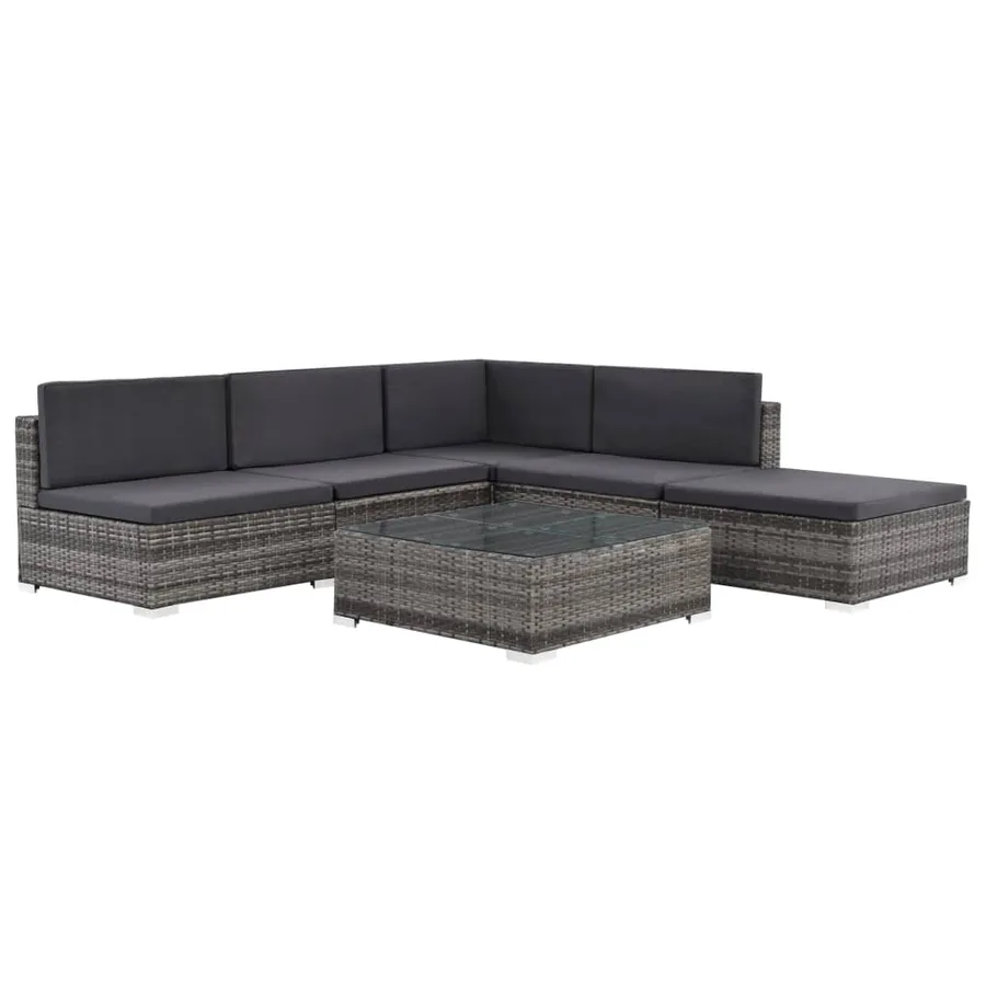 Salon de jardin 6 pcs avec coussins résine tressée gris