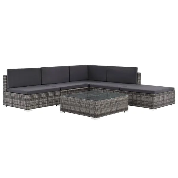 Salon de jardin 6 pcs avec coussins résine tressée gris