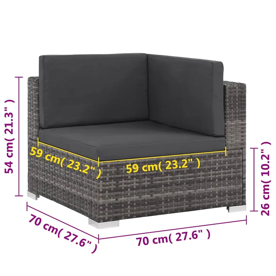 Salon de jardin 6 pcs avec coussins résine tressée gris - 10