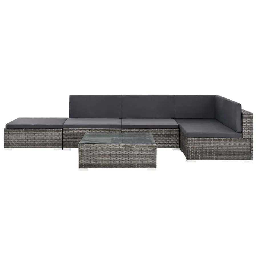 Salon de jardin 6 pcs avec coussins résine tressée gris - 2