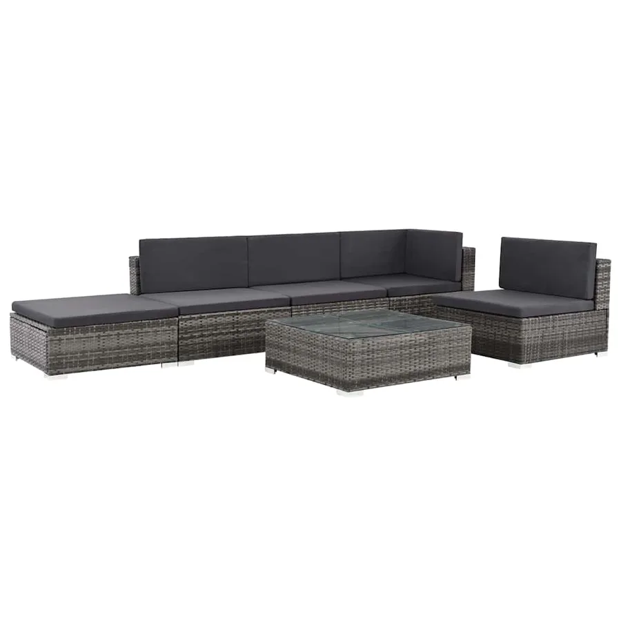 Salon de jardin 6 pcs avec coussins résine tressée gris - 3