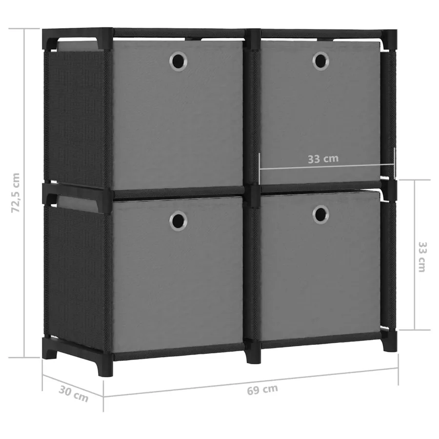 Étagère à 4 cubes avec boîtes Noir 69x30x72,5 cm Tissu - 9