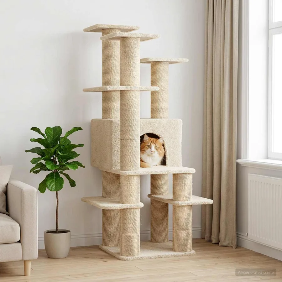 Arbre à chat avec poteaux à griffer en sisal Crème 161 cm