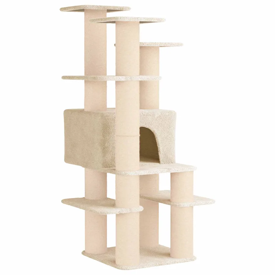 Arbre à chat avec poteaux à griffer en sisal Crème 161 cm - 2