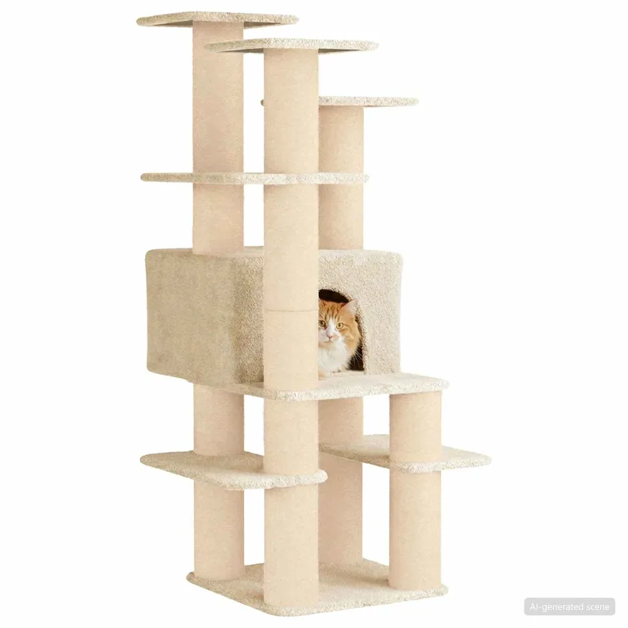 Arbre à chat avec poteaux à griffer en sisal Crème 161 cm - 3