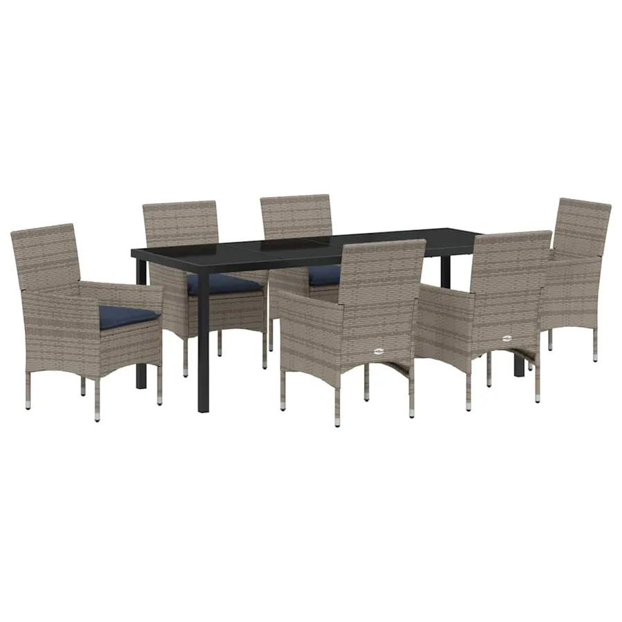 Ensemble table et chaises avec coussin 7 pcs Gris Rotin PE - 2