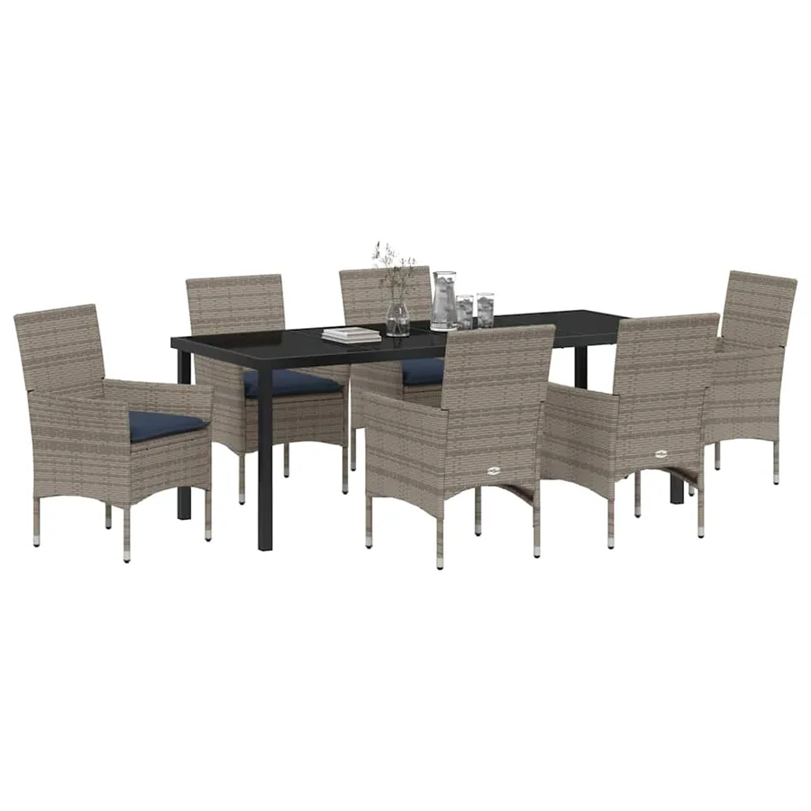 Ensemble table et chaises avec coussin 7 pcs Gris Rotin PE - 3