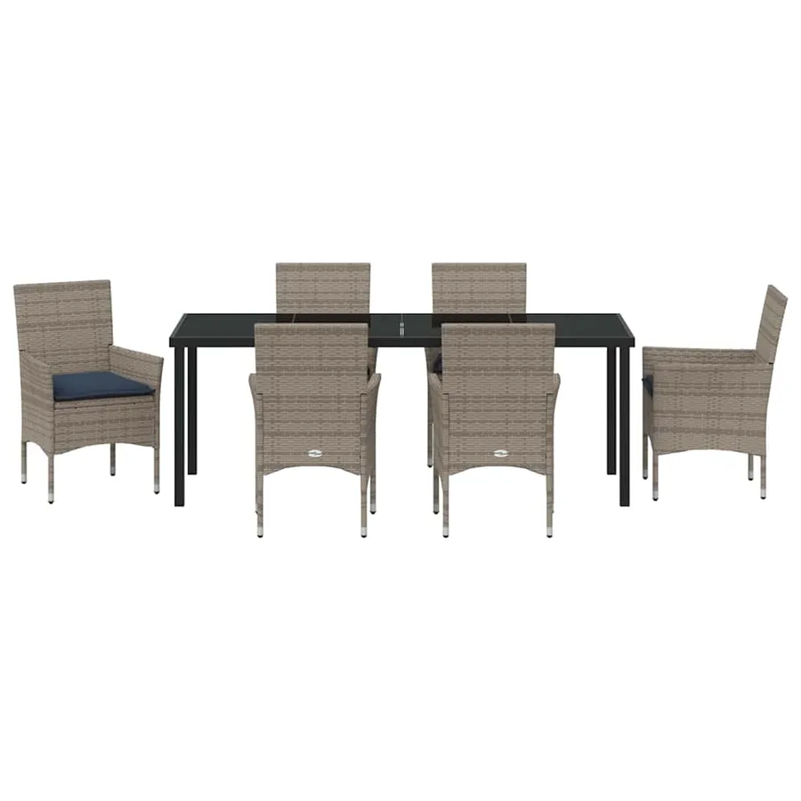 Ensemble table et chaises avec coussin 7 pcs Gris Rotin PE - 7