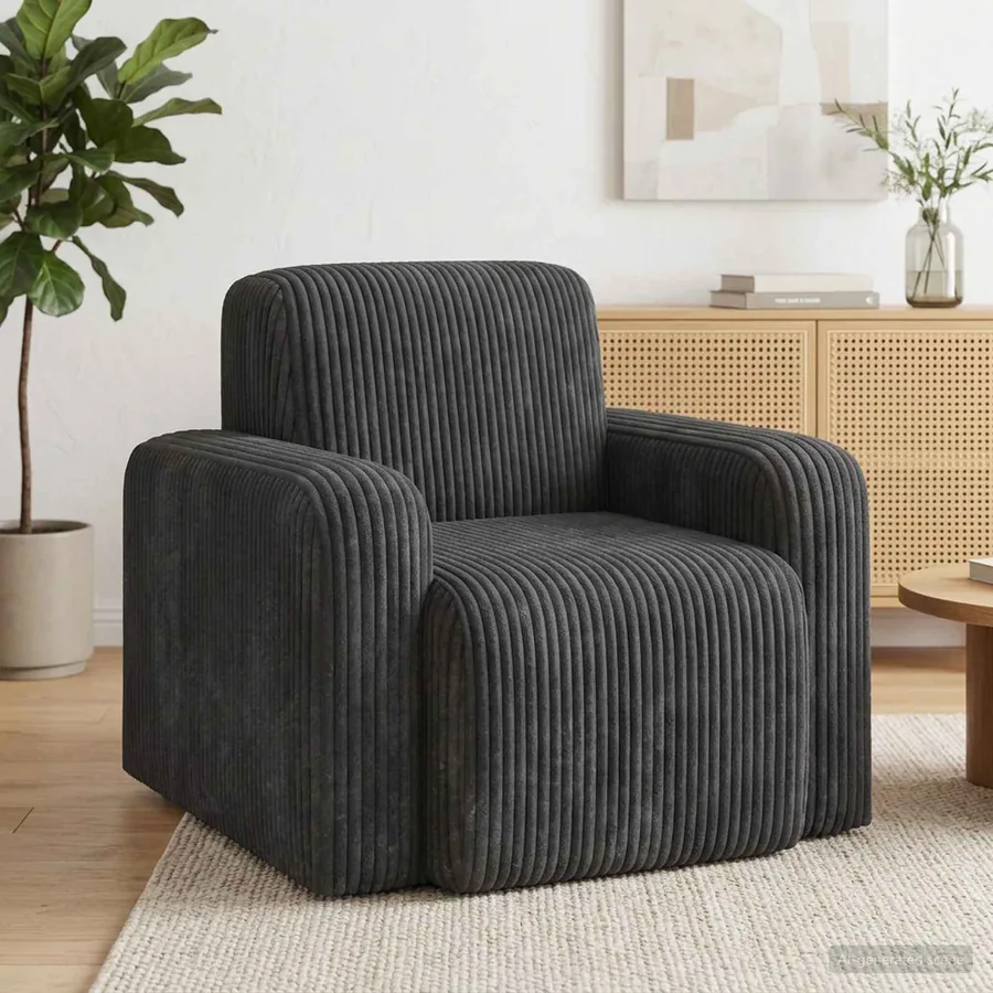 Fauteuil Gris foncé velours côtelé