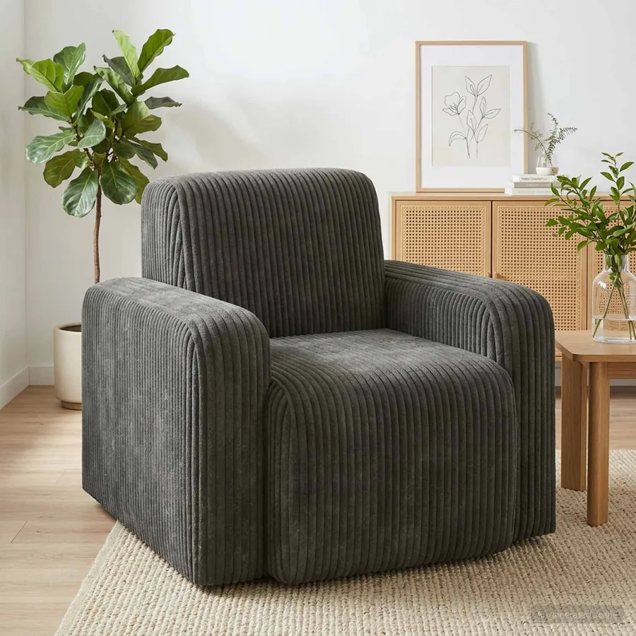 Fauteuil Anthracite velours côtelé