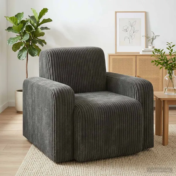 Fauteuil Anthracite velours côtelé