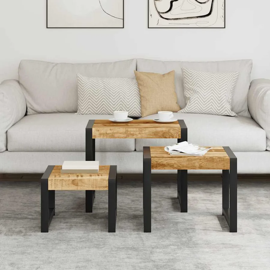Tables gigognes 3 pcs Bois solide de manguier - 3