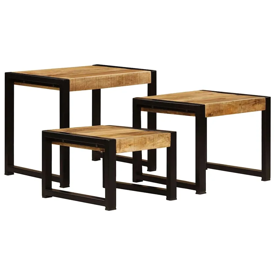 Tables gigognes 3 pcs Bois solide de manguier - 4