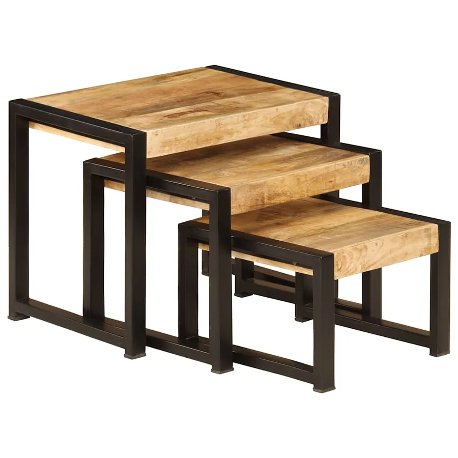 Tables gigognes 3 pcs Bois solide de manguier - 5