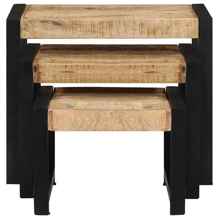 Tables gigognes 3 pcs Bois solide de manguier - 6