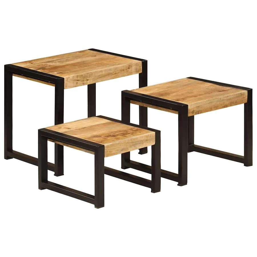 Tables gigognes 3 pcs Bois solide de manguier - 9