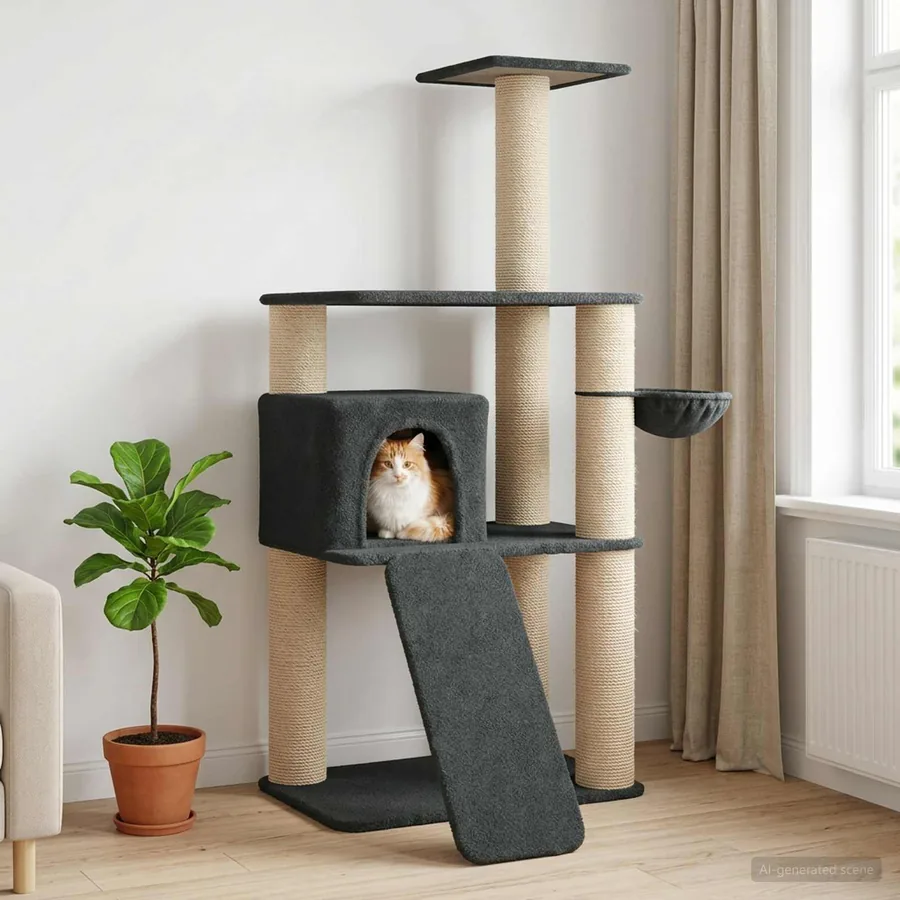 Arbre à chat avec poteaux à griffer en sisal Gris foncé 173 cm