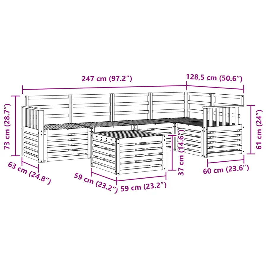 Ensemble de canapés d'extérieur 6 pcs Blanc 59 x 59 x 37 cm - 9