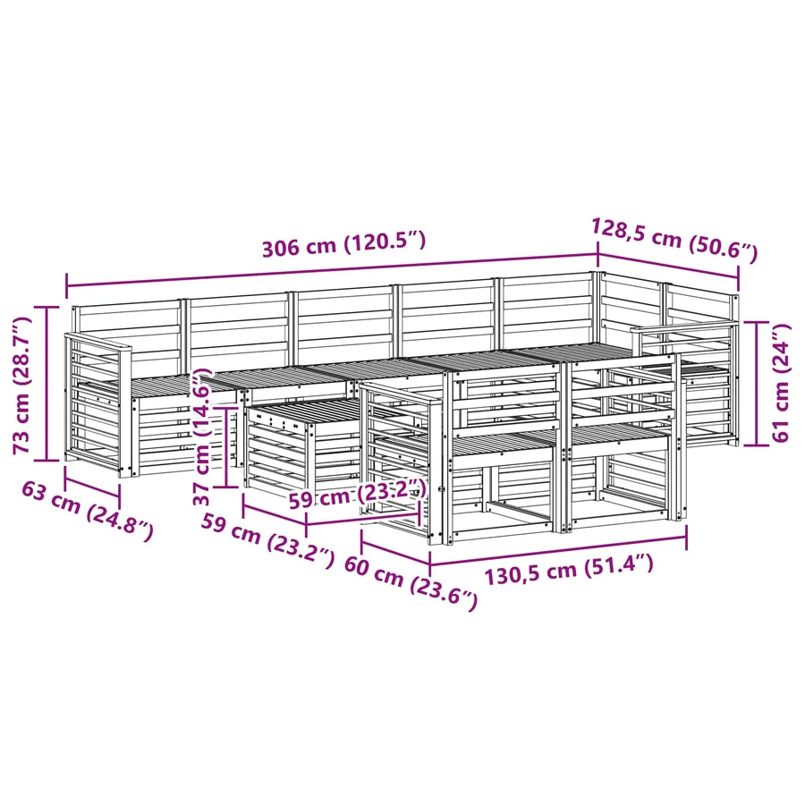 Ensemble de canapés d'extérieur 9 pcs Blanc 59 x 59 x 37 cm - 9