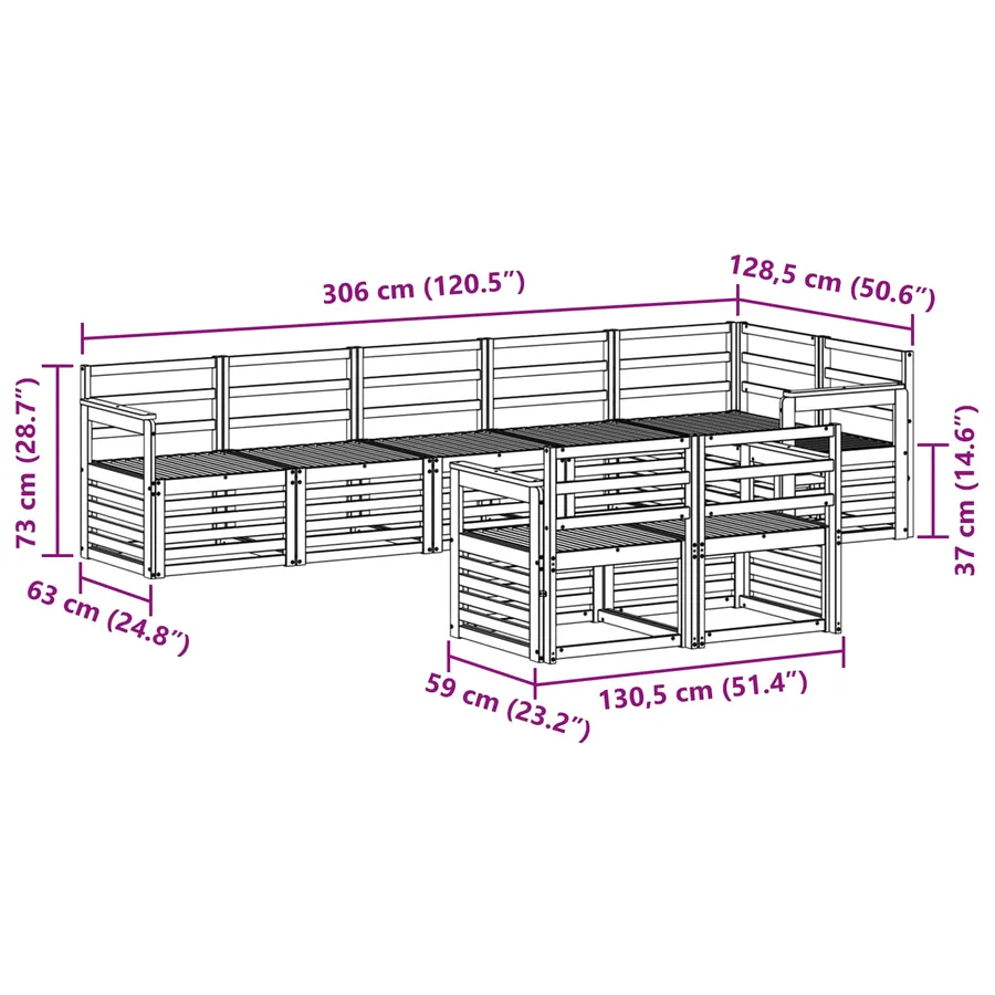 Ensemble de canapés d'extérieur 8 pcs Blanc 306 x 128,5 x 73 cm - 7