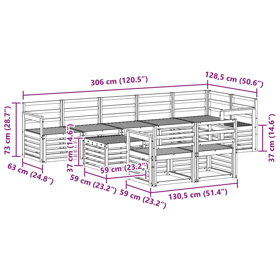 Ensemble de canapés d'extérieur 9 pcs Blanc 59 x 59 x 37 cm - 9