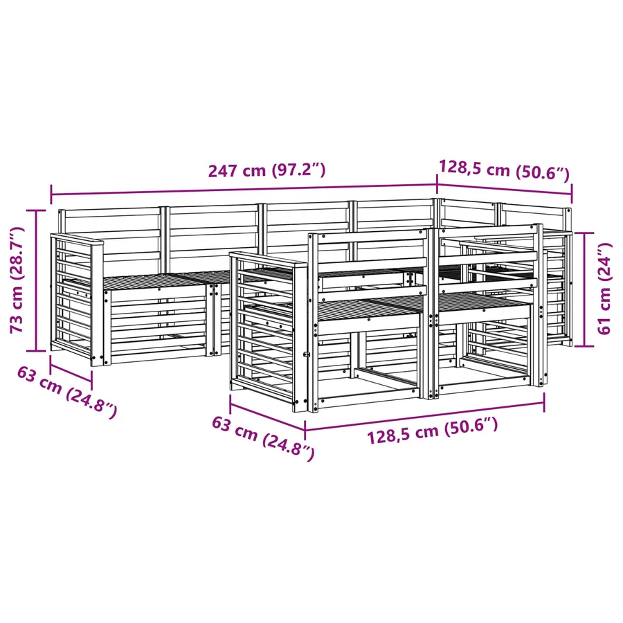 Ensemble de canapés d'extérieur 7 pcs Blanc 247 x 128,5 x 73 cm - 6