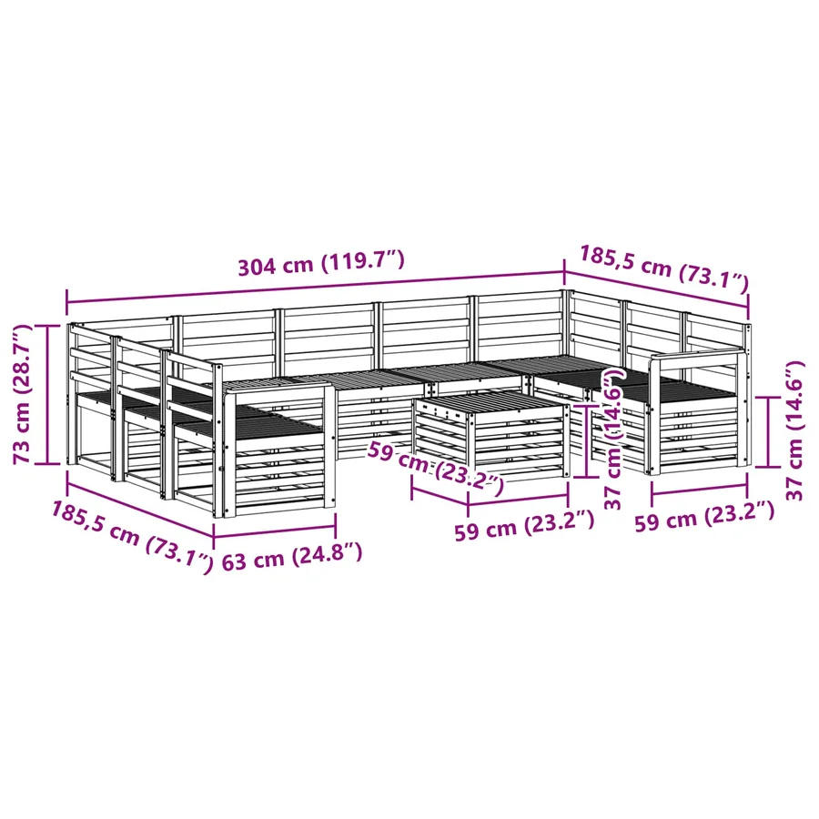 Ensemble de canapés d'extérieur 10 pcs Blanc 59 x 59 x 37 cm - 9
