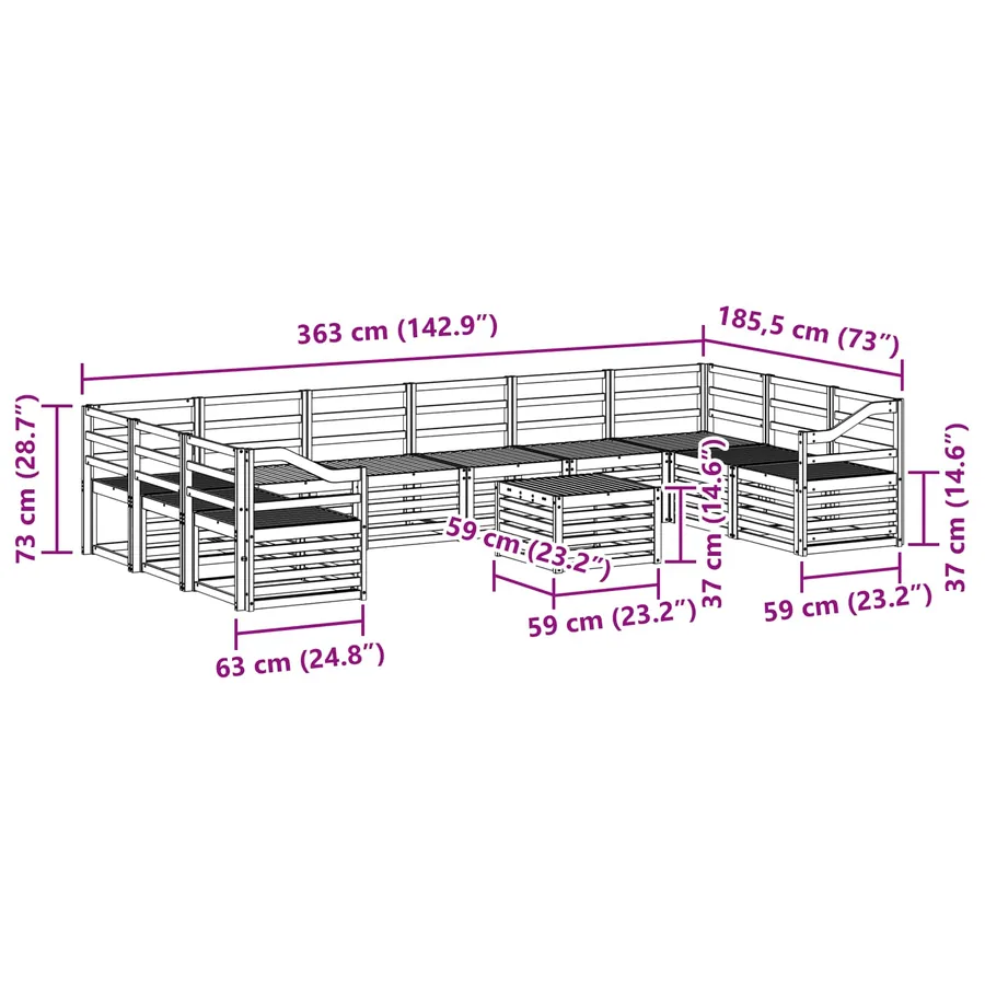 Ensemble de canapés d'extérieur 11 pcs Blanc 59 x 59 x 37 cm - 9