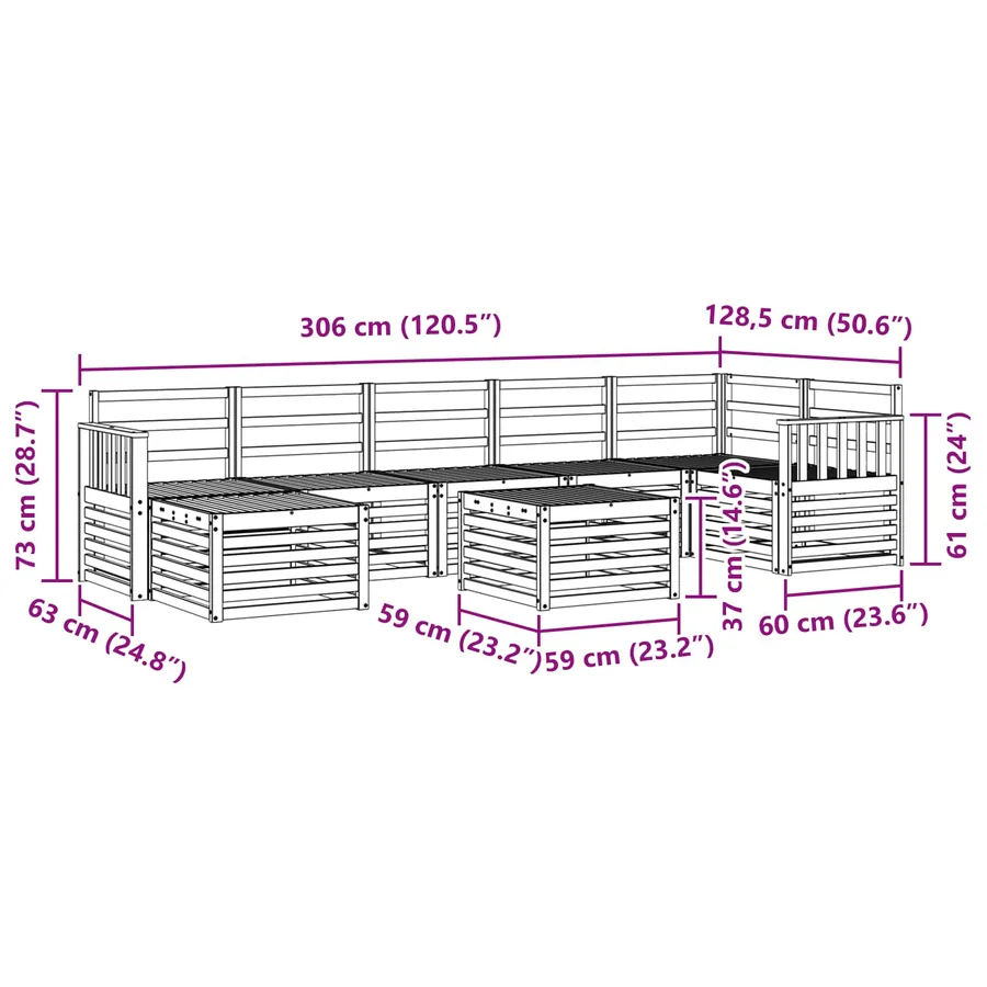 Ensemble de canapés d'extérieur 8 pcs Blanc 59 x 59 x 37 cm - 8