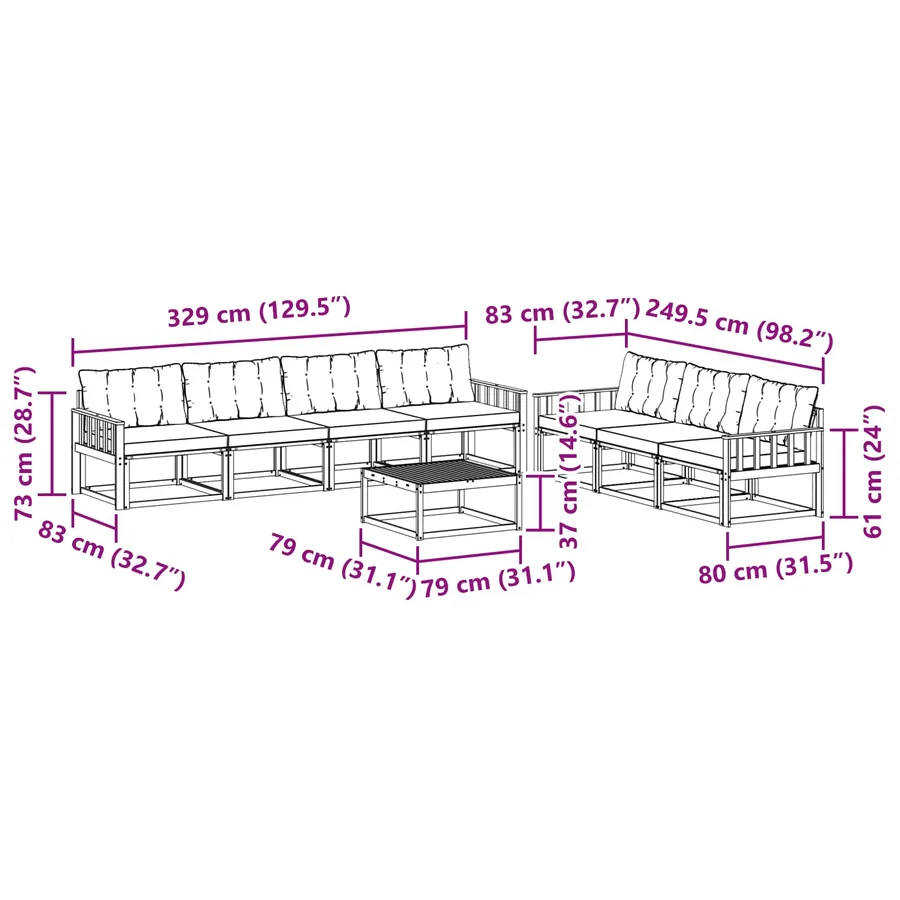 Ensemble de canapés d'extérieur 8 pcs Blanc et noir - 8