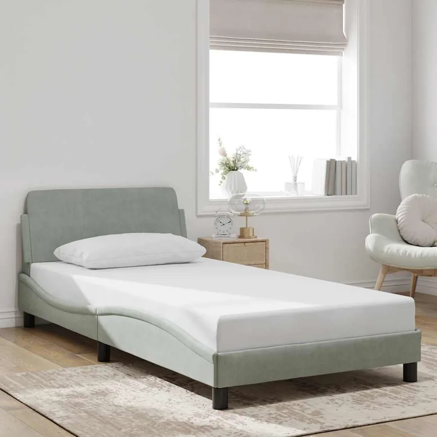 Cadre de lit Dover gris clair 100x190 cm velours