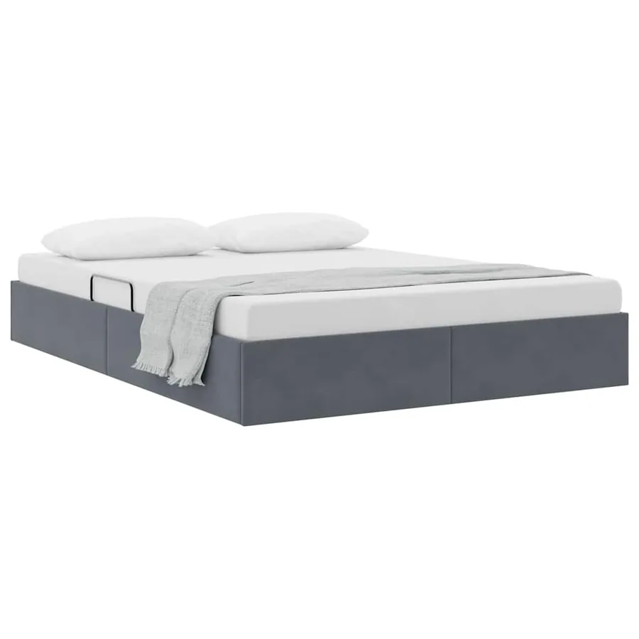 Lit de Rangement avec stockage Gris foncé 153 x 203 cm Velours - 3