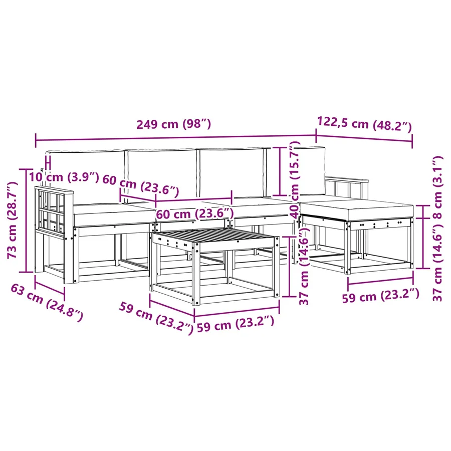 Ensemble de canapés d'extérieur 6 pcs Blanc et gris clair - 7