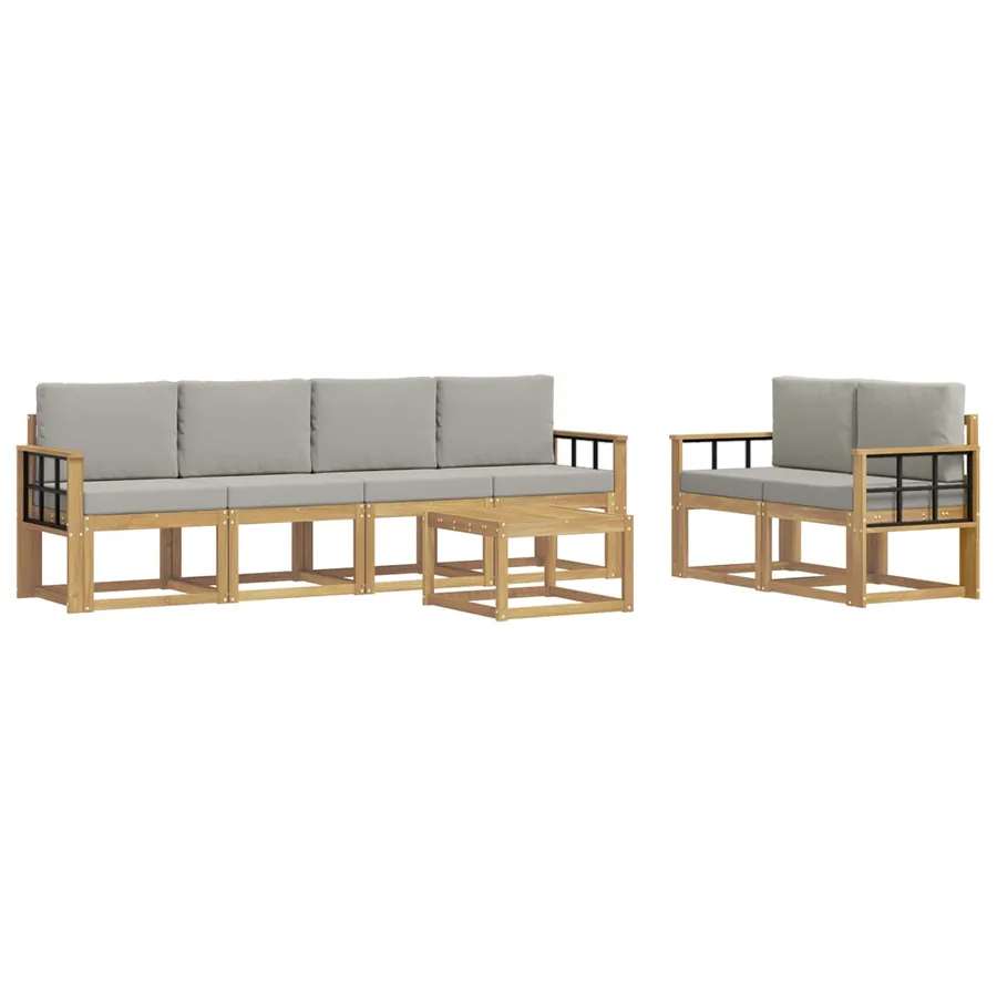 Ensemble de canapés d'extérieur 7 pcs Blanc et gris clair - 2