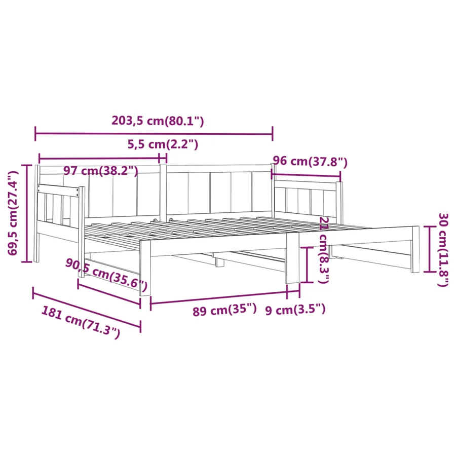 Lit coulissant sans matelas bois de pin massif 2x(90x200) cm - 12