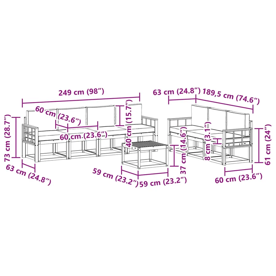 Ensemble de canapés d'extérieur 8 pcs Blanc et gris clair - 7