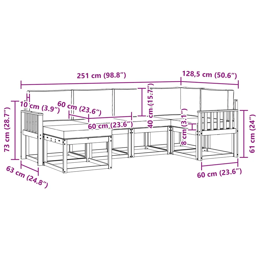 Ensemble de canapés d'extérieur 6 pcs Blanc et gris clair - 7