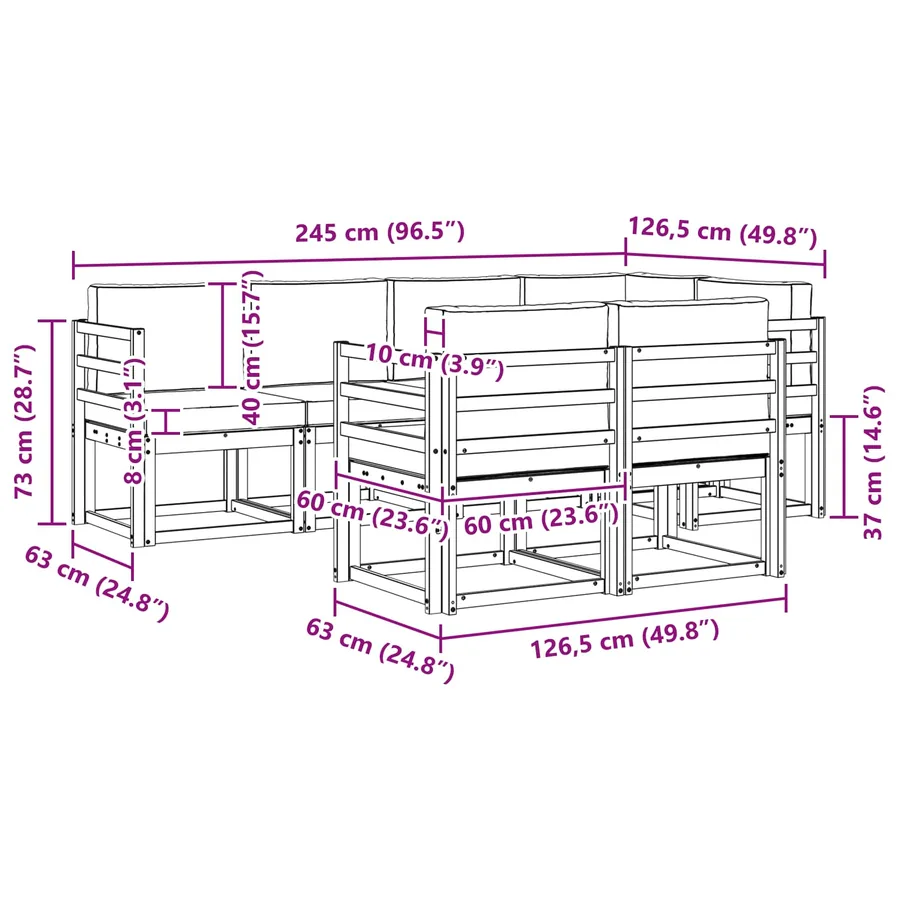 Ensemble de canapés d'extérieur 7 pcs Blanc et gris clair - 7