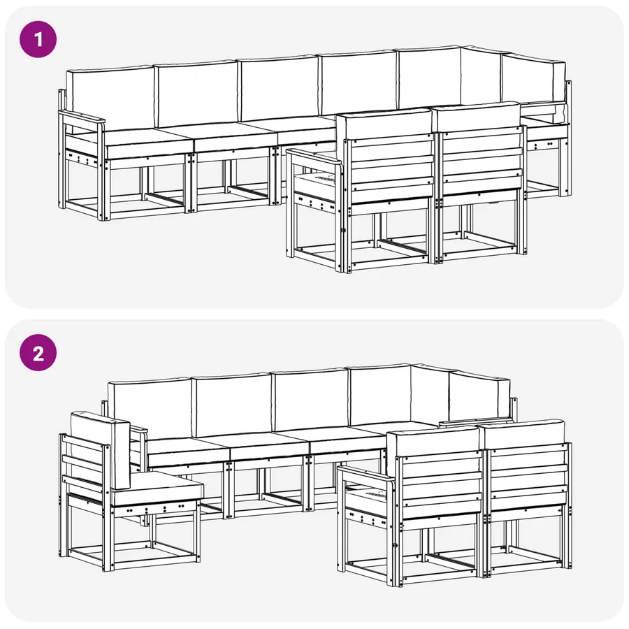 Ensemble de canapés d'extérieur 8 pcs Blanc et gris clair - 7