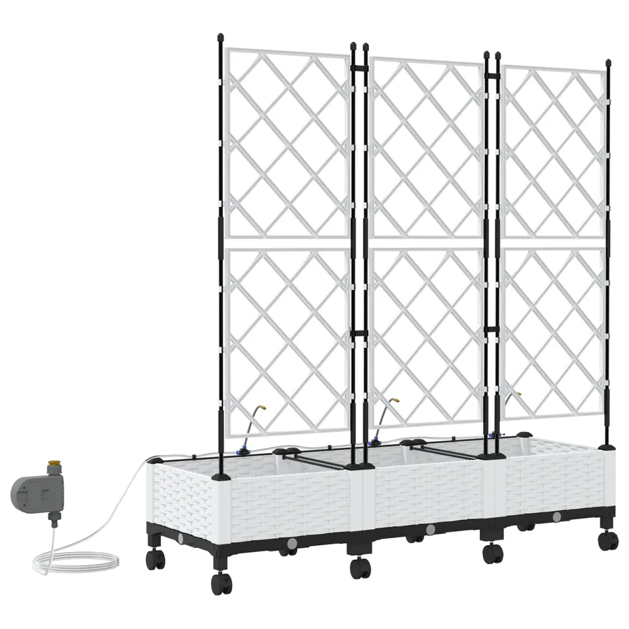 Porte-plante de jardin avec irrigation et roues 3 pc Blanc PP - 4