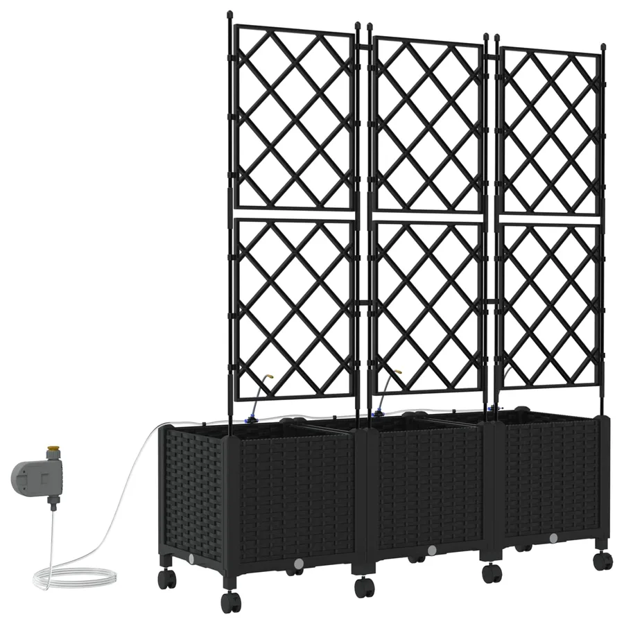 Porte-plante de jardin avec irrigation et roues 3 pc Noir PP - 4
