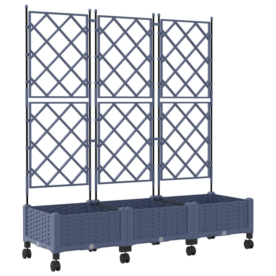 Bac de jardin avec treillis et roues 3 pc Gris PP - 2