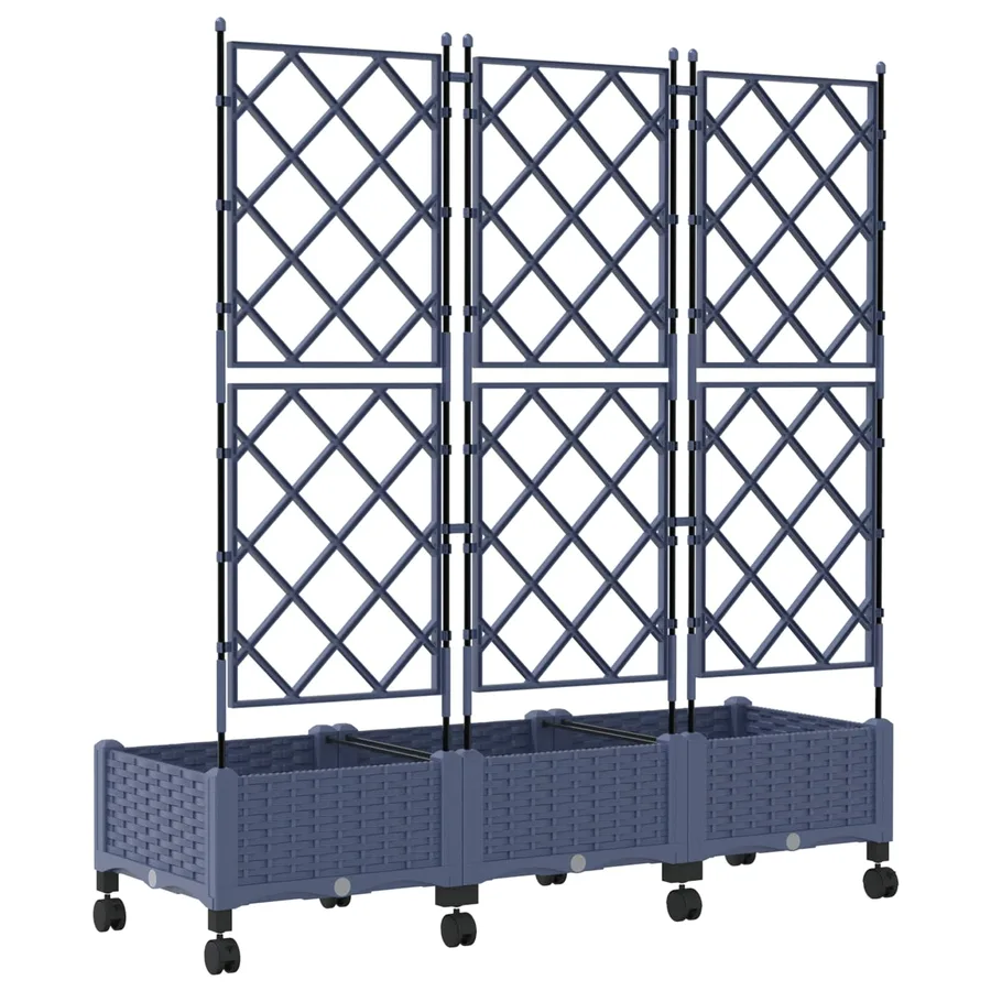 Bac de jardin avec treillis et roues 3 pc Gris PP - 4